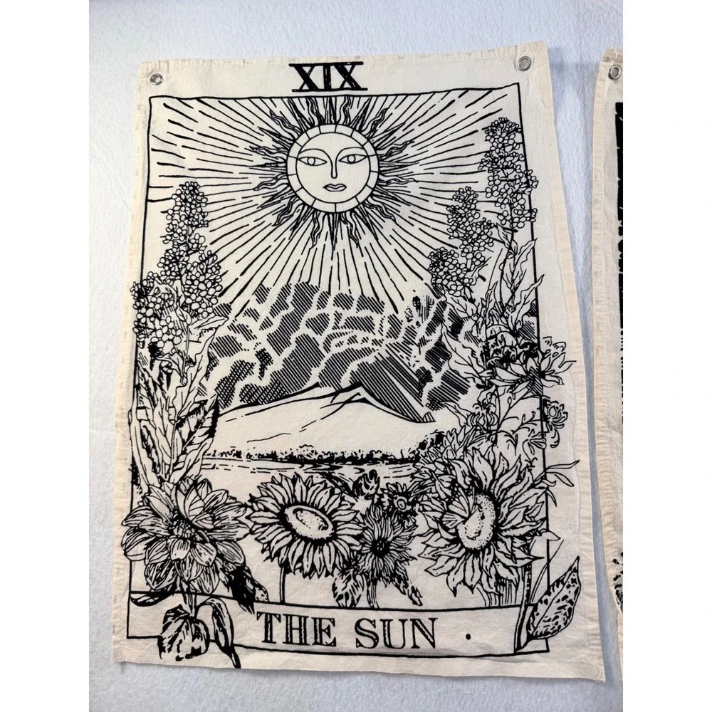 Set of 3 Tarot Card Tapestries The Sun The Moon The Star Wall Hanging Decor